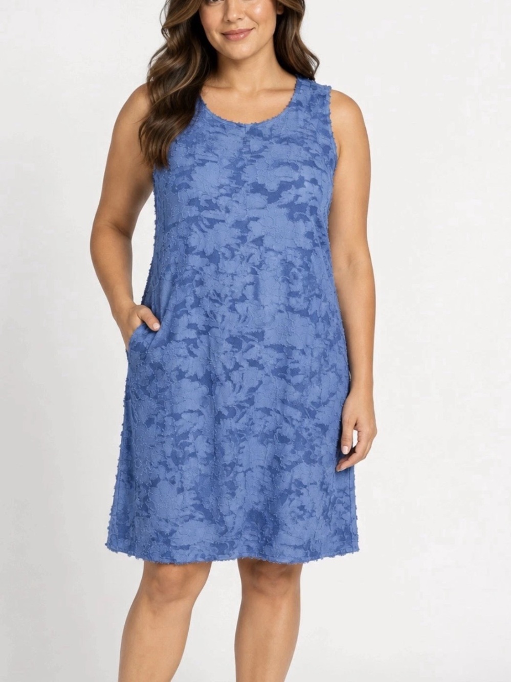 Susan Graver Regular Burnout Knit Sleeveless A-Line Dress Sunkissed, S, A722254